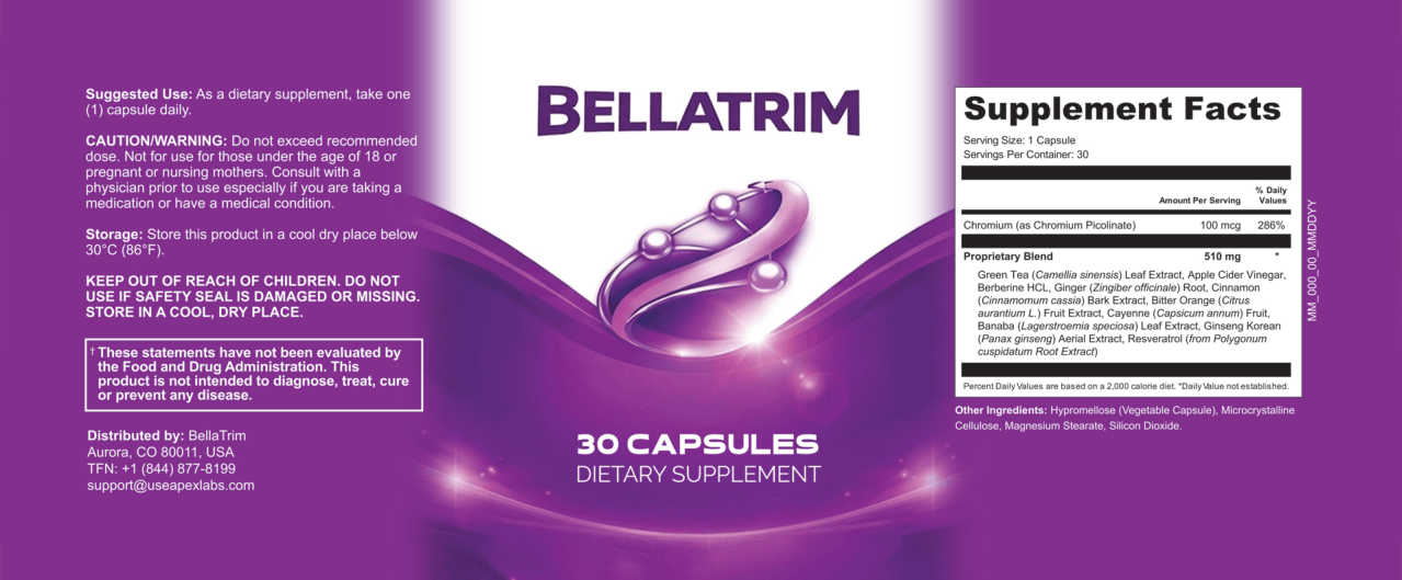 BellaTrim Supplement Facts Label